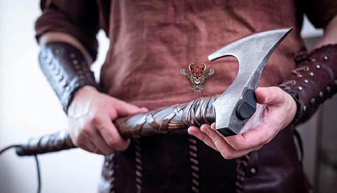 Forest Hunting| Viking Axe Real of Custom Handmade ax Medieval Axes Costume for Men Camping ax 27'' Ashwood Handle and 3.5lbs Leather Sheath Viking Gifts Men (Ragnar Lothbrok Axe)