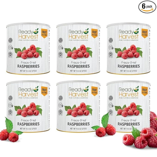 Ready Harvest Freeze Dried Raspberries Whole Foods for Emergency Food Storage, Camping Supplies, and Survival Kits | Sealed Fresh in #10 Can | 30 Year Shelf Life | 6 Cans