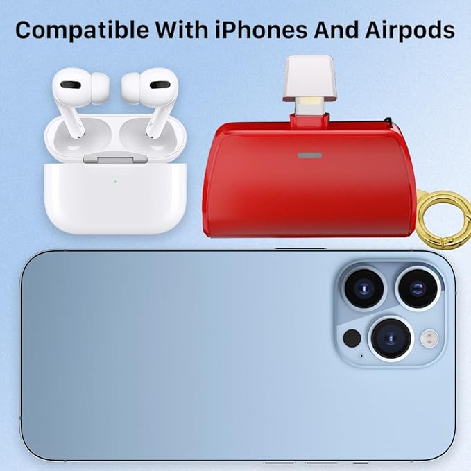Wavypo Keychain Portable Charger 2500mAh, Cell Phone Portable Power bank Pack Mini Power Emergency Pod Fast Charging Compatible for iPhone 14/14 Pro Max/13/13 Pro Max/12/12 Pro Max/11/XR/X/8/7/6 (Red)