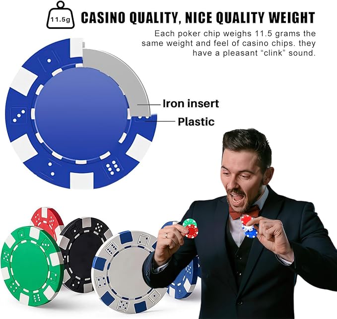 100PCS Blue Poker Chips, Casino Poker Chips Set, 11.5 Gram Plastic Poker Chips Clay Blank Game Chips for Poker Card Games Texas Holdem Blackjack Gambling (with Gift Box)
