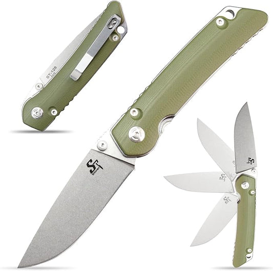 Sitivien ST128 Folding Knife,D2 Blade G10 Handle Safety Liner Lock EDC Tool Knife for Outdoor Hiking Camping-Army Green