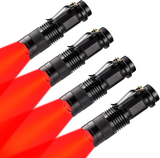 4 Pack Red LED Flashlight Single Mode Red Light Flashlight One Mode Zoomable Night Light Torch for Astronomy Aviation and Night Observation