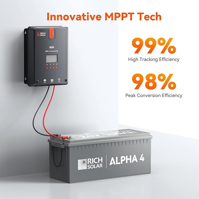 RICH SOLAR 1600 Watt 24V Solar Kit Contains 8 High Efficiency 200W Monocrystalline Panels with 9 Busbars and 60A MPPT Controller