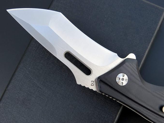 Eafengrow EF908 Pocket Knife Sanding Finished D2 Steel Blade G10 Handle Pocket Clip and Liner Lock with Titanium Coating Tactical Camping Survival Tool Knives (BLACK)