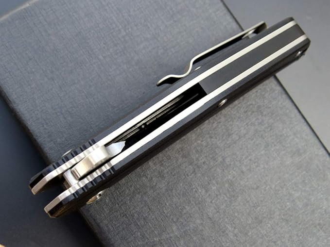 Eafengrow EF908 Pocket Knife Sanding Finished D2 Steel Blade G10 Handle Pocket Clip and Liner Lock with Titanium Coating Tactical Camping Survival Tool Knives (BLACK)