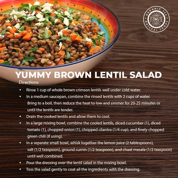Pride Of India - PACK of 6 - Indian Whole Brown Crimson Masur Lentils - Protein & Fiber Rich Masoor Whole, 1.5 Pound Jar