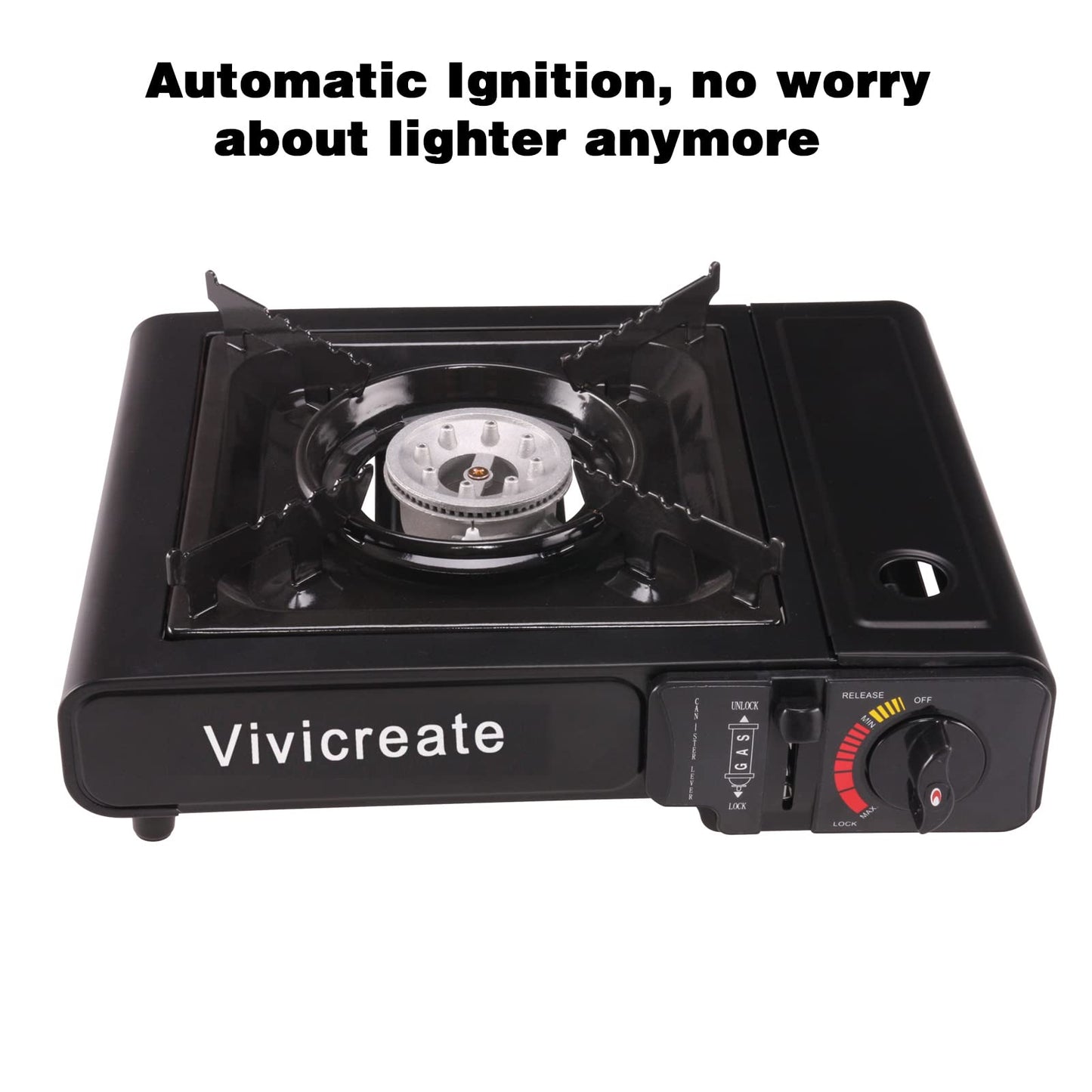 Vivicreate Portable Butane Stove 8500 BTU, Butane Stove with Auto Ignition for Camping, Lightweight