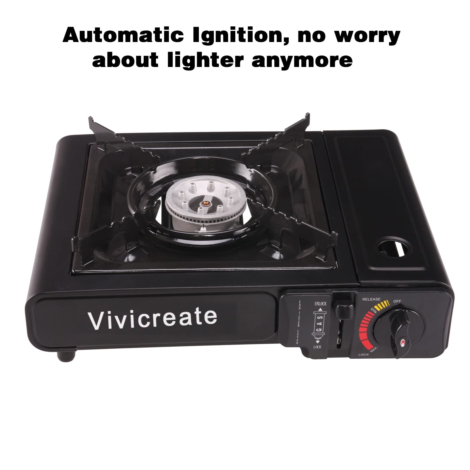 Vivicreate Portable Butane Stove 8500 BTU, Butane Stove with Auto Ignition for Camping, Lightweight