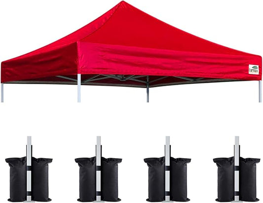 Eurmax USA New 10x10 Pop Up Canopy Replacement Canopy Tent Top Cover, Instant Canopy Top Cover ONLY, Choose 30 Colors,Bonus 4PC Pack Weight Bag (Red)