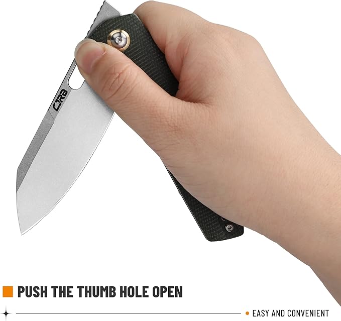 CJRB Pocket EDC Knife Ekko(J1929) Small Folding Knife AR-RPM9 Steel Blade and Green Micarta Handle Outdoor for Men Women for Gifts