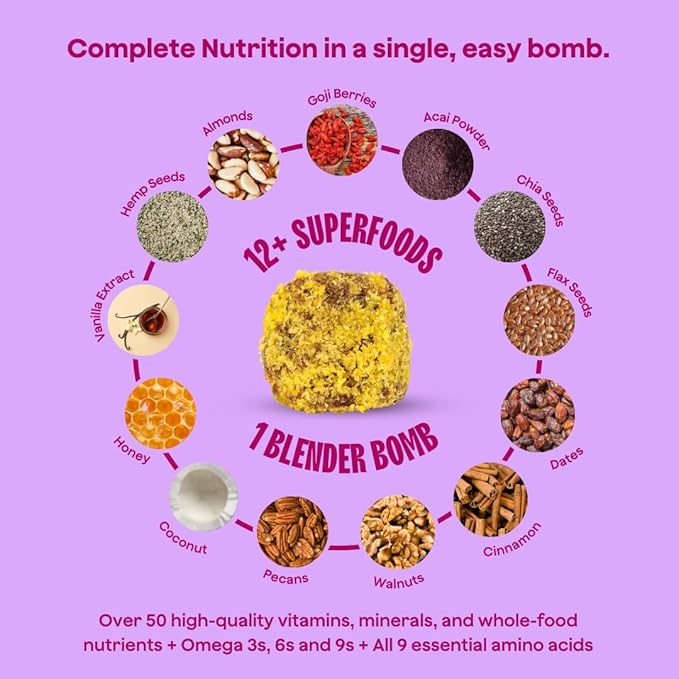 The Bomb Co. Blender Bomb, Get up & Goji, Superfood Smoothie Mix with Goji Berries, Hemp, Flax, Chia Seeds & Amino Acids, Gluten Free, High Fiber, 10 Servings