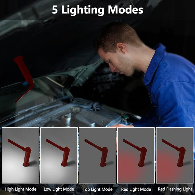 Working Light Portable, Rechargeable Work Lights with Magnetic Base Hanging Hook,360° Rotate 5 Modes,COB LED 800 Lumens Foldable Inspection Light for Car Repair, Grill and Outdoor Use(4pack)