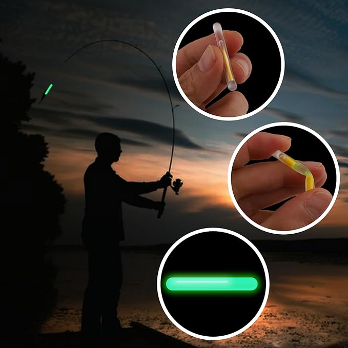 50PCS Small Fishing Float Light Sticks, Fluorescent Dark Glow Stick for Night Fishing, Yellow Fishing Float Light Stick for Bobbers Fish Glow, Fishing Glow Sticks Bulk for Party, Concert