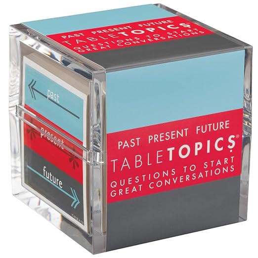 TableTopics Past Present Future Question Card Game - 135 Thought-Provoking Conversation Starter Cards for Adults to Learn More About Friends & Family, Dinner Party or Ice Breaker Game