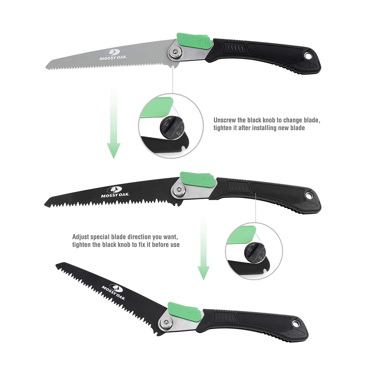 MOSSY OAK 3 in 1 Folding Saw, Pruning Hand Saw with Wood