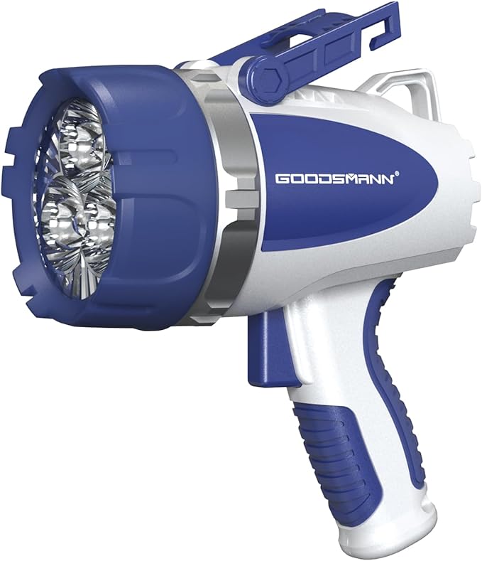 GOODSMANN Rechargeable Spotlight Flashlight LED Handheld Spot Lights Outdoor Portable IP67 Waterproof Searchlights Marine Spot Lights up to 3000 Lumen for Hiking, Boating, Hunting
