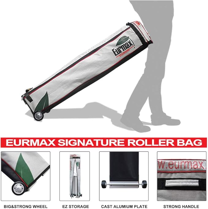 Eurmax USA 10'x15' Pop-up Canopy Tent Commercial Instant Canopies with 4 Removable Zipper End Side Walls and Roller Bag, Bonus 4 SandBags(Blue)