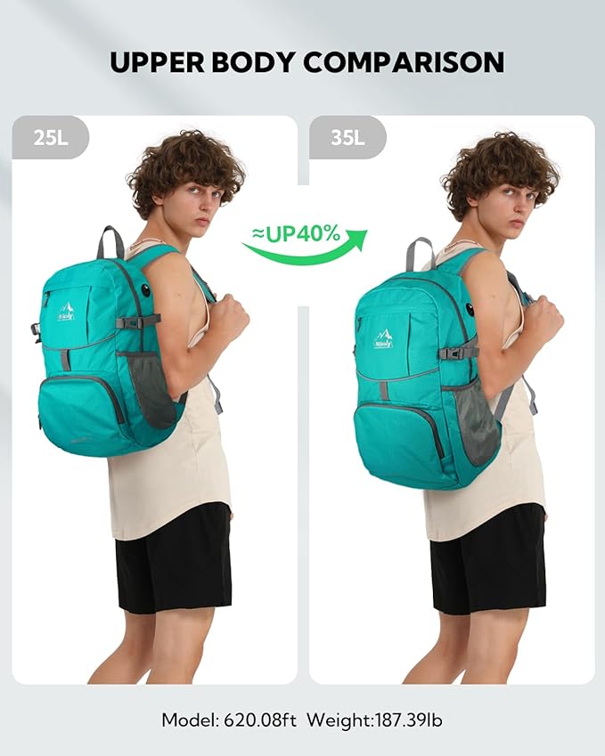 WATERFLY Hiking Foldable Daypack Backpack: 25/35L Ultra Lightweight Packable Waterproof Outdoor Travel Day Pack for Women Men
