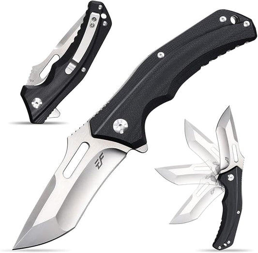 Eafengrow EF908 Pocket Knife Sanding Finished D2 Steel Blade G10 Handle Pocket Clip and Liner Lock with Titanium Coating Tactical Camping Survival Tool Knives (BLACK)
