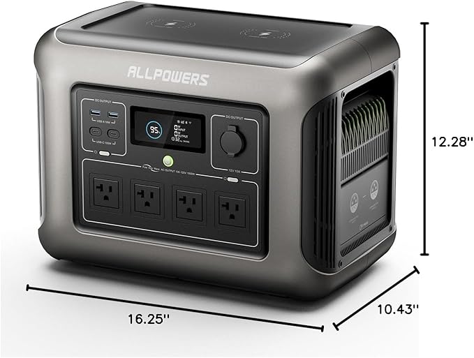 [2025 New Model] ALLPOWERS R1500 LITE Portable Power Station, 1056Wh LiFePO4 Battery Backup w/ 4 1600W (3200W peak) AC Outlets, 0-80% in 40 Min, 35dB UPS Solar Generator for Camping, RV, Home Use