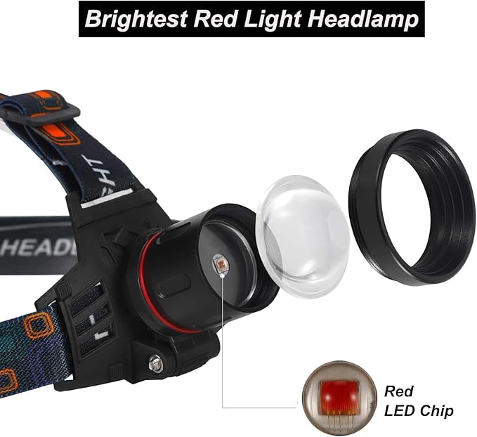 WINDFIRE New Brightest Red Light Hunting Headlamp Zoomable 3 Modes Bright Head Lamp Rechargeable Waterproof Headlight for Coyote Hog Varmint, Astronomy, Aviation