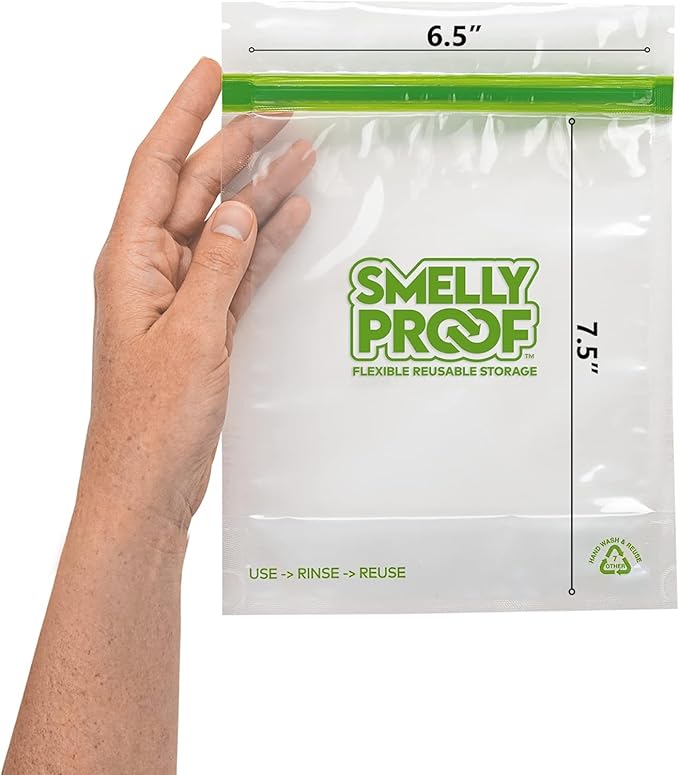 Smelly Proof 50pk Reusable Stand & Fill Food Storage Bags - BPA FREE, NO PEVA, Clear 3 mils STAND UP 6.5" x 7.5" - 50 pcs