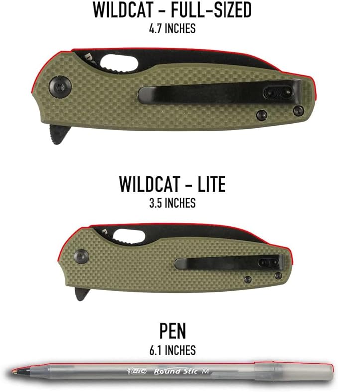 704 Gear Wildcat Lite EDC Folding Pocket Knife | Compact Size D2 Wharncliffe Blade with Thumbhole Cutout | Black