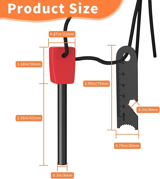 Fire Starter Ferro Rod 3.9" x 5/16", 12,000 Strikes Survival Flint 6-in-1 Striker, Waterproof Compact Magnesium Fire Starter for Camping Hiking Emergency