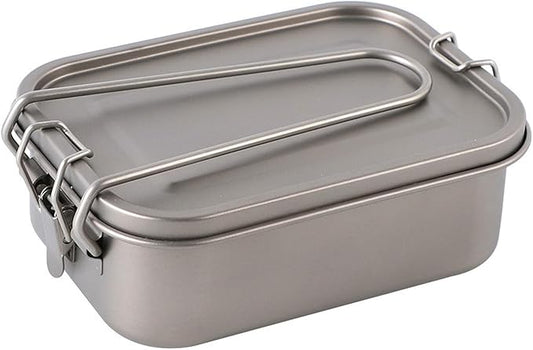 800ml Titanium Lunch Box Leak-Proof Lid & Folding Handle Camping Cookware Lightweight Outdoor Cooking Pan for Backpacking Hiking Picnic & Travel RT037T