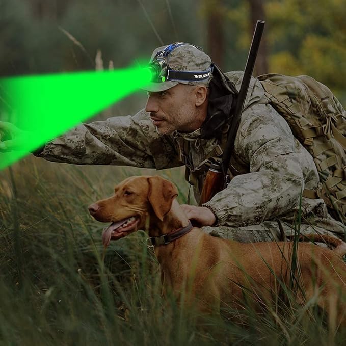 WINDFIRE Green Light Headlamp, Hunting Headlamps Rechargeable, Super Bright LED Zoomable Headlight Motion Sensor for Hog Coyote Varmint