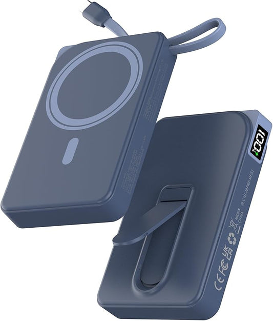 for Magnetic Portable Charger, 10000mAh Wireless Power Bank with Type-C Cable 22.5W PD Fast Charging, Stand & LED Display Magsafe Battery Pack for iPhone 17/16/15/14/13/12 Series, Blue