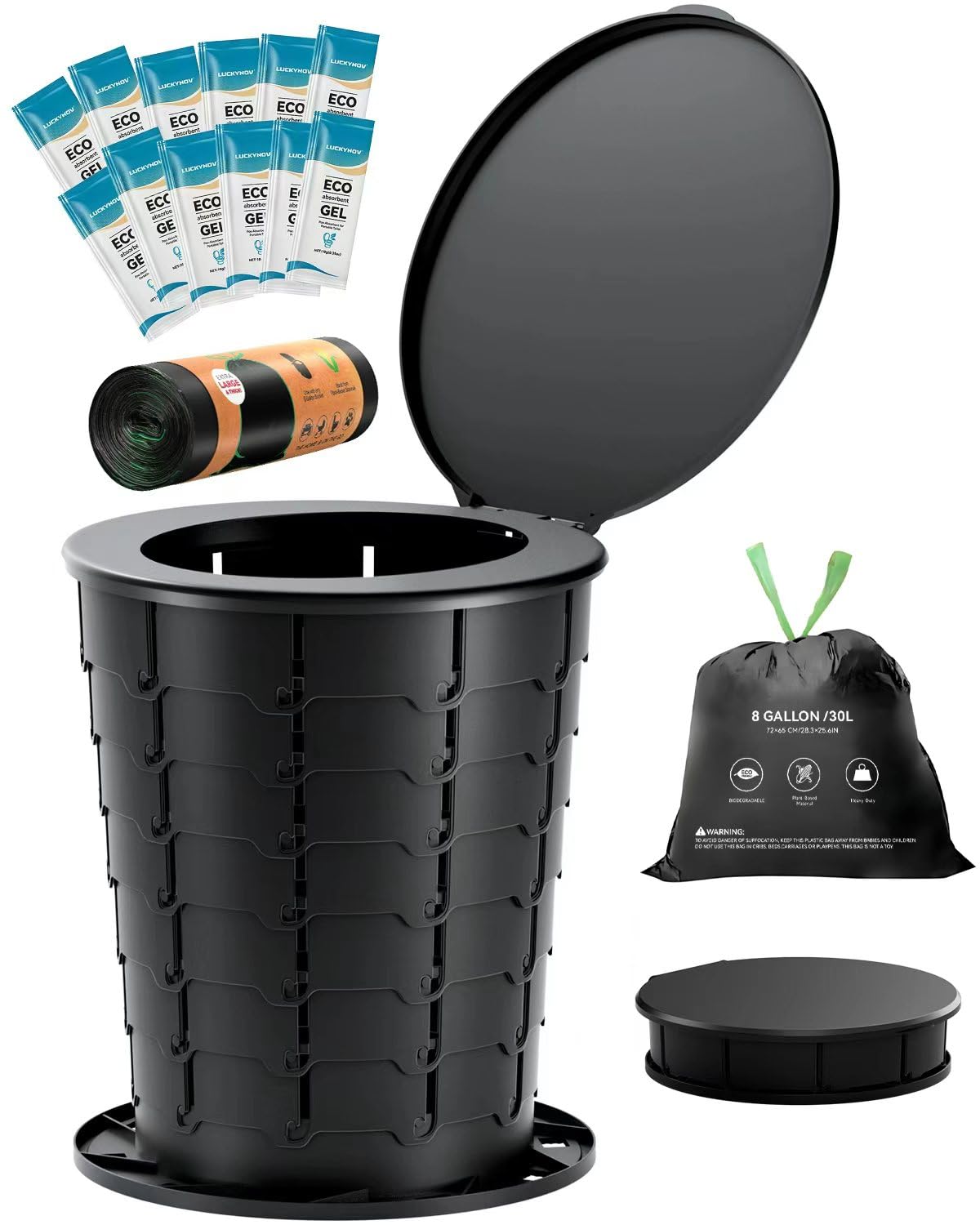 LuckyNov Height Adjustable Portable Folding Toilet for Camping, Adults & Kids, 400 lbs Capacity |