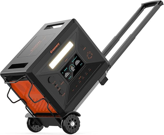 Greenery 2500W/2304Wh Portable Power Station with Foldable Cart, 1.5Hrs Fast Charging Solar Generator LiFePO4 Battery, UPS function with 110/220V AC outlets x 4 for Home Use, Outdoor Camping