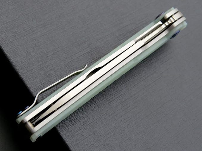 Eafengrow EF942 EDC Folding Knife, D2 Steel Blade Titanium Plating & G10 Handle,Pocket Clip with Frame Lock EDC Pocket Flipper Knife for Camping Hiking Survival Outdoor(Jade)