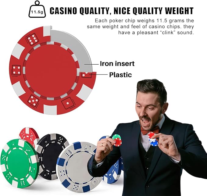 Casino Poker Chip Set - 100 Clay Poker Chips, 11.5g, Gift Box - Blackjack, Texas Holdem