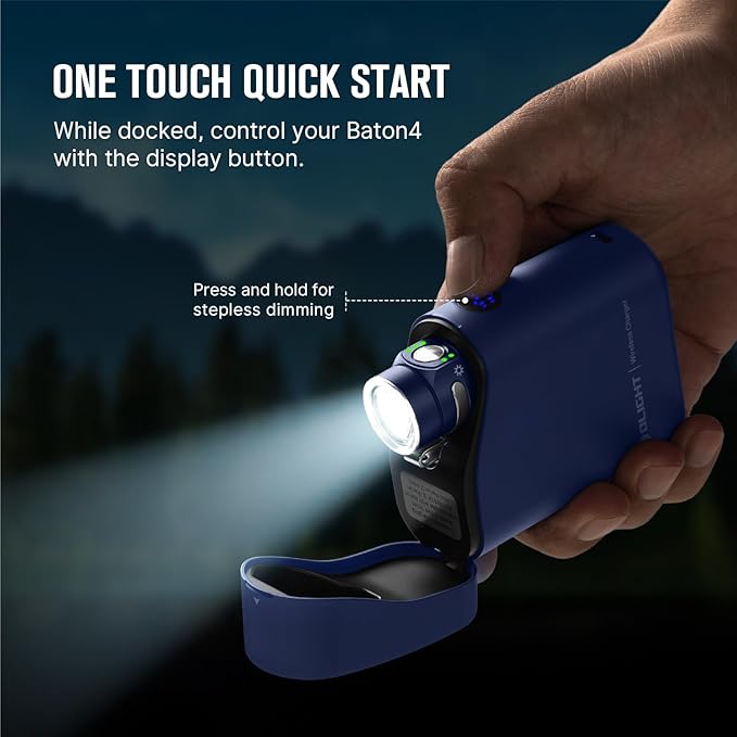 OLIGHT Baton4 Premium Edition EDC Lights 1300 Lumens with Type-C Charging Box, Powered by Rechargeable Battery, Small Bright Flashlight for Camping, Emergencies, Outdoors (Regal Blue)