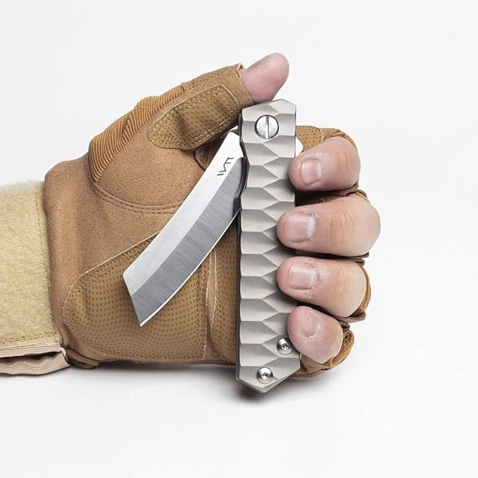 Titanium Custom Pocket Folding Knife Razor Blade Ball Bearing System with TC4 Titanium Lightweight Handle for Outdoor Camping Survival,Gift for Gentleman Husband Men