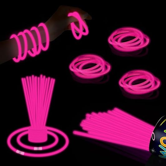 40 Pack 8??Pink Glow Sticks Bracelet Necklaces Bulk with 40 Connectors Neon Glow In The Dark Party favors Supplies for Holiday Birthday Party Decoration (Pink)