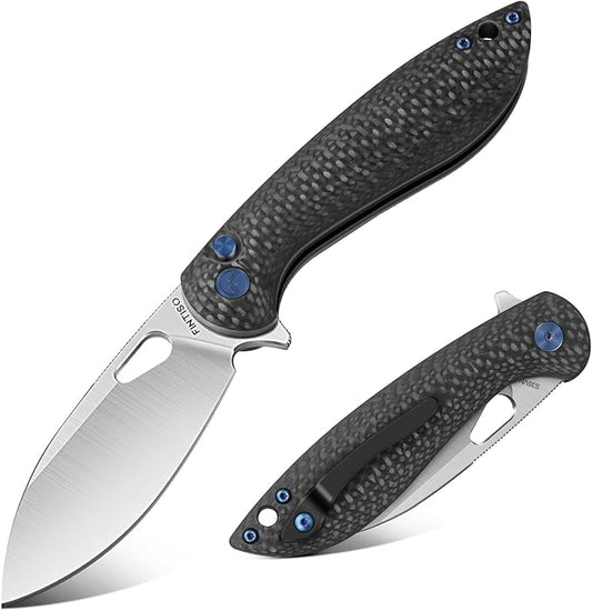 Pocket Knife, 3.1" Unique S35VN Blade Folding Knife with Button Lock, EDC Knife with Carbon Fiber Handle for Camping, Survival, Best Gift for Men Women-COBRA series