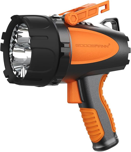 GOODSMANN Rechargeable Spotlight IP67 Waterproof Marine Spotlights up to 4500 Lumen Handheld Light LED Searchlight with EVA Storage Carrying Case and USB Charger for Hiking, Boating, Hunting, Camping