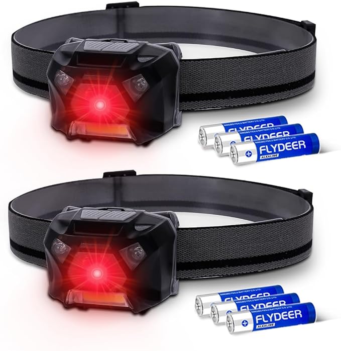 KunHe Pack 2 Red Light LED Headlamps Flashlights Headlight Bright Head Lamp for Adults Night Vision and Outdoor Camping