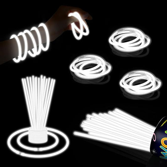 40 Pack 8??White Glow Sticks Bracelet Necklaces Bulk with 40 Connectors Neon Glow In The Dark Party favors Supplies for Holiday Birthday Party Decoration (White)