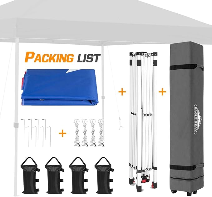 EAGLE PEAK Pop Up Canopy Tent with Wheeled Carry Bag, 8 Stakes, 4 Ropes, 4 Weight Bags, Easy Set Up Tent Canopy, 10x10 ft, 100sqft of Shade, Texas