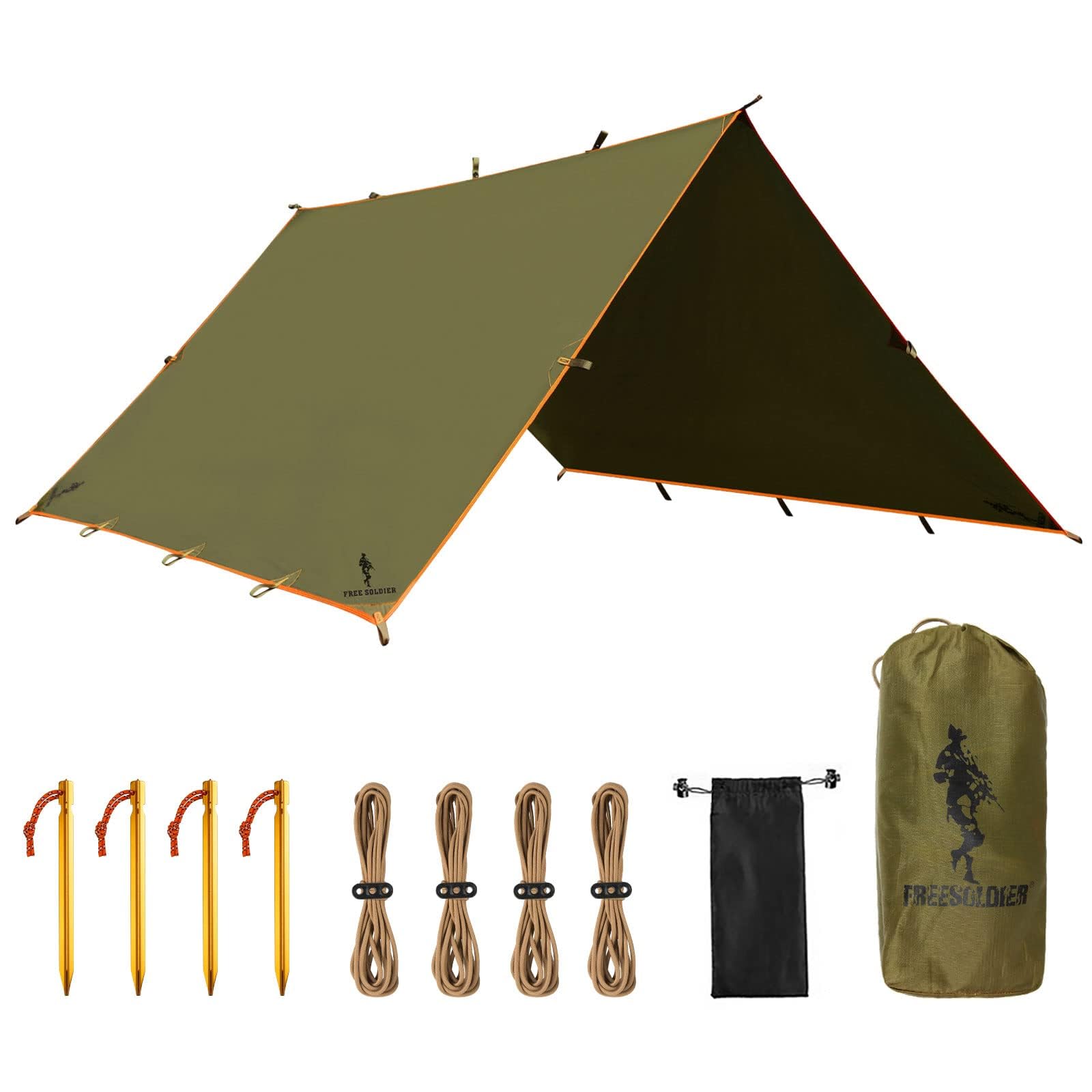 FREE SOLDIER Waterproof Camping Tarp Shelter Awning(Brown 13×13ft)