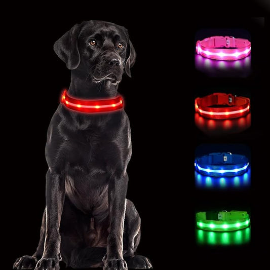 CHUKCHI LED Dog Collar Rechargeable,Waterproof Flashing Collar,Light Up Glow Collar, Adjustable Soft Safety Light Up for Small Medium Large Dogs Walking Camping at Night (Red-L)