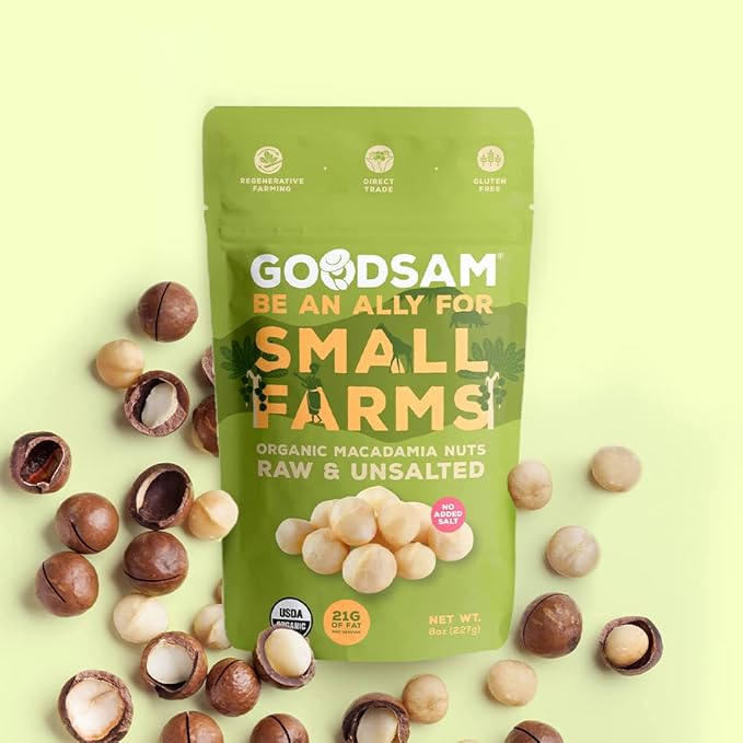goodSAM Organic Raw Macadamia Nuts ??Unsalted, Whole Nuts ??Buttery Creamy Flavor ??Sustainably Grown on Regenerative Family Farms ??High Fat Low Carb Keto Friendly Snacks - 0.5lb Pouch
