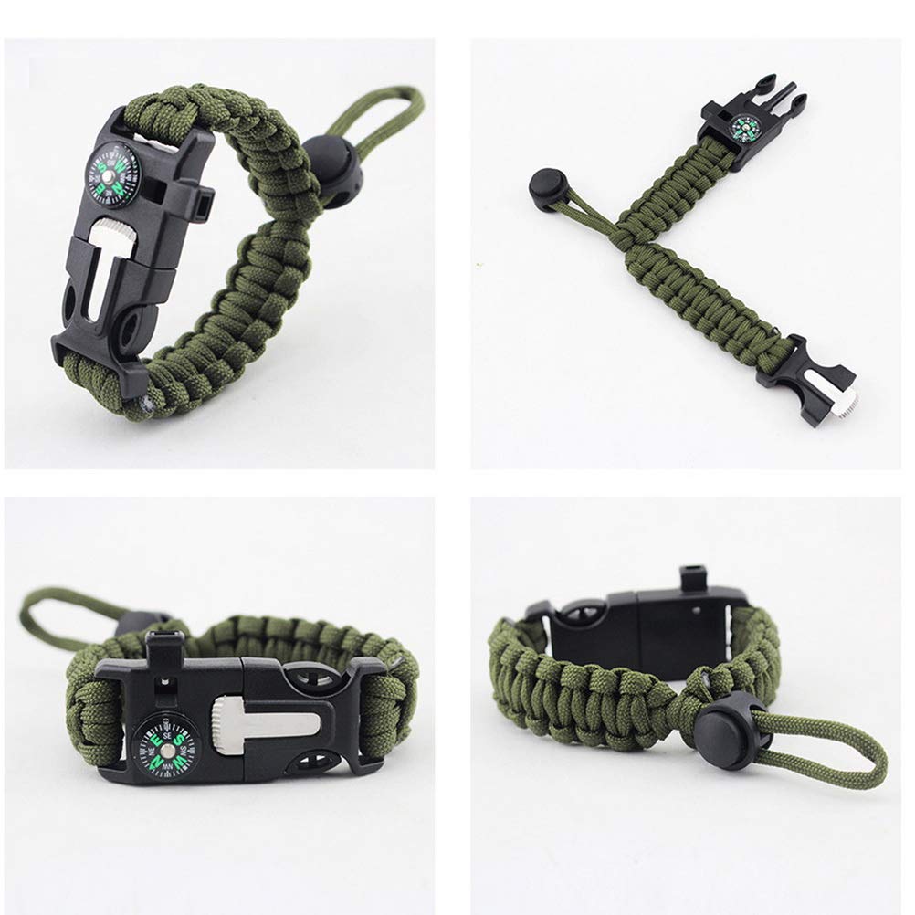 ZHIYE Pimoys 2 Pack Survival Paracord Bracelet Flint Fire Starter Scraper Compass Wilderness