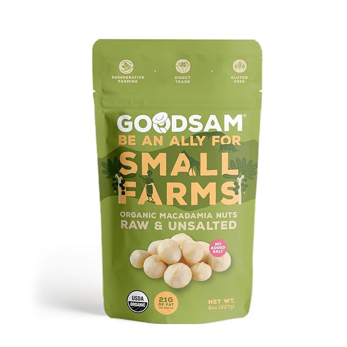 goodSAM Organic Raw Macadamia Nuts ??Unsalted, Whole Nuts ??Buttery Creamy Flavor ??Sustainably Grown on Regenerative Family Farms ??High Fat Low Carb Keto Friendly Snacks - 0.5lb Pouch