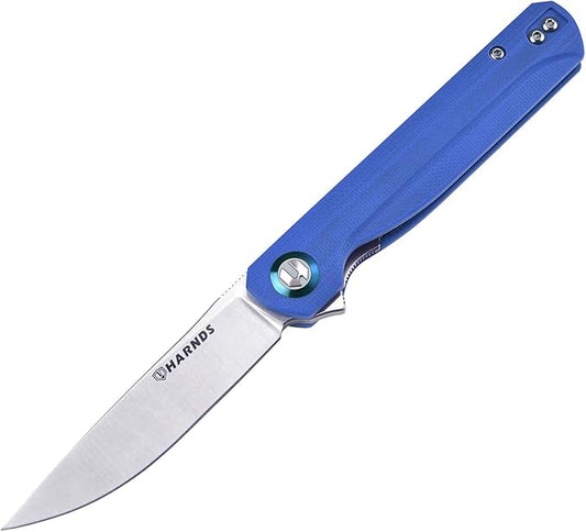 Wind Pocket Knife Flipper Sandvik Steel G10 Handle Folding Knife Ball Bearing with 2-Position Clip for Camping Survival and EDC (Blue)