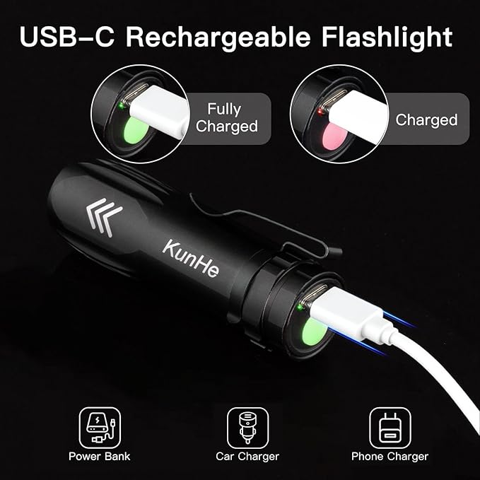 KunHe 10 Pack Small Rechargeable Flashlights Bulk USB-C Mini High Lumen Flashlight Clip-on Portable Pocket Flash Light for EDC Emergency Home Use